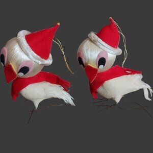 Vintage white cardinals christmas ornaments set of 2